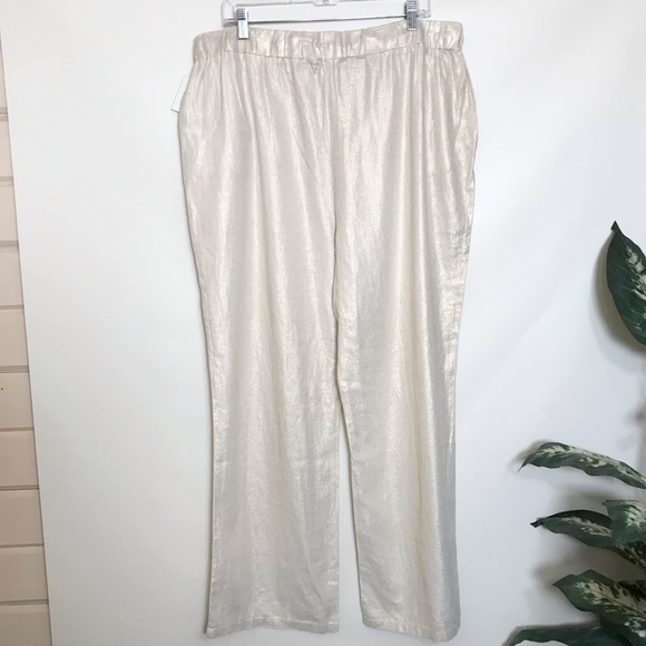 *NWT* ELLEN TRACY Linen Blend Chalk with Gold Foil Pants - Picture 5 of 10
